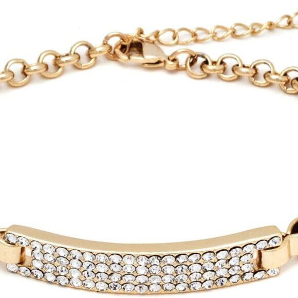 Gold Plated Crystal ID Bracelet Womens Elegant Gift Jewelry - Picture 1 of 7